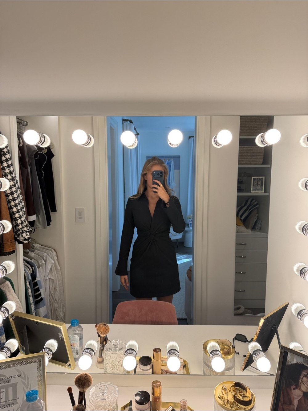 cinq a sept Black Twist-Knot Long Sleeve Mini Dress